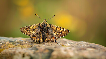 Fototapeta na wymiar Dingy skipper butterfly Erynnis tages freshly emerged.