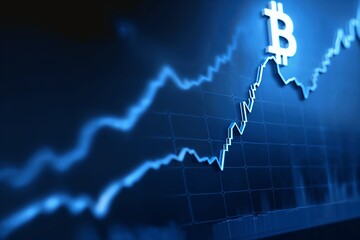 all time high of bitcoin price is coming right after the halving process, linear price chart rising to the big bitcoin sign