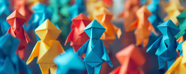 Close up of colorful origami figures representing diversity equity and inclusion | Generative AI