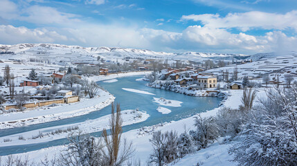 Erzincan Province li District with snowy landscapes an - obrazy, fototapety, plakaty