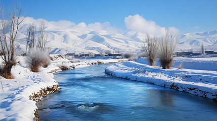 Erzincan Province li District with snowy landscapes an - obrazy, fototapety, plakaty