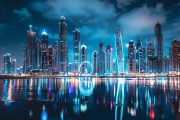 Fototapeta na wymiar Beautiful Night Scene on a Modern Dubai City