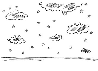 Landscape with clouds and stars