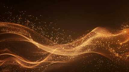 Abstract golden wave with sparkles on dark background, Abstract shine glow backgound. Gold glitter...