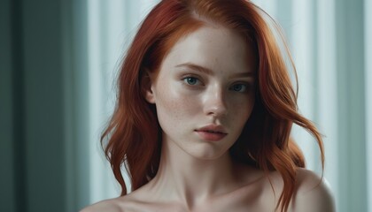 Fototapeta premium Redhead model from the front in the studio