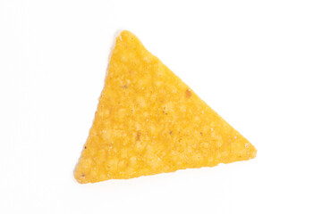 Crispy corn tortilla nachos chips isolated on white background clipping path