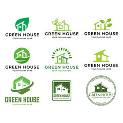 Simple Modern Outline Green House logo designs concept vector isolated on white background.