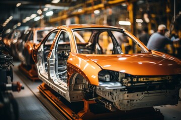 The automotive parts finishing. The hi-technology automotive parts manufacturing process by robotics system