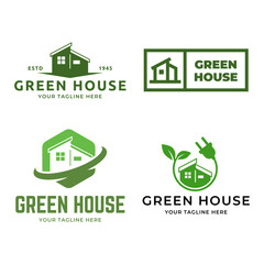 Simple Modern Outline Green House logo designs concept vector isolated on white background.
