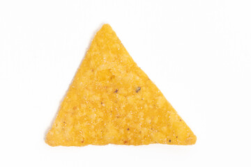 Crispy corn tortilla nachos chips isolated on white background clipping path
