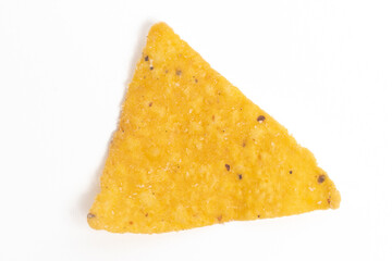 Crispy corn tortilla nachos chips isolated on white background clipping path