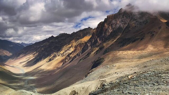 Beautiful view of  Spiti Valley, shot during the crossover trek of Pin bhabha pass in Himachal Pradesh, India