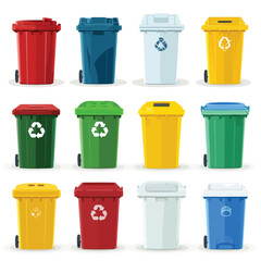 Recycling Bins Isolated Vector. Set Of Red Green Blue