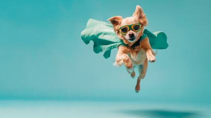 Dog super hero with a green cloak and eye mask