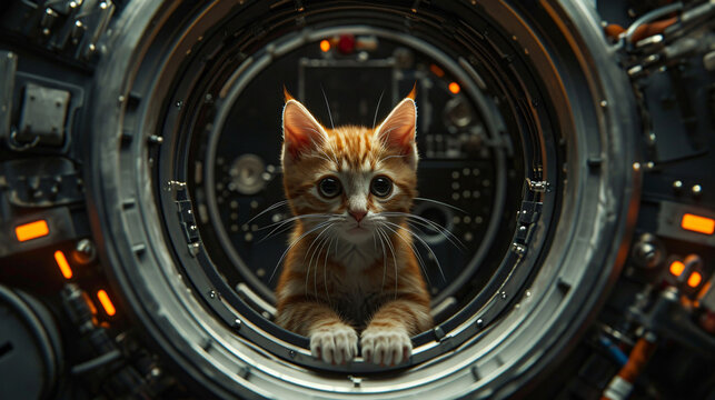 Cheetoh Cat Inside a Spacecraft Deep Space Black Bac