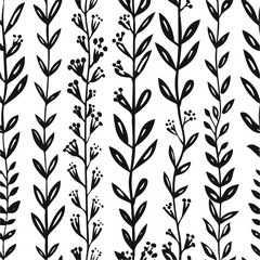 Seamless simple pattern with doodle style plants. 