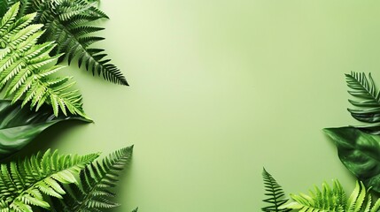 Fototapeta na wymiar Green tropical foliage with fern leaf on eco-friendly tree, ideal for organic background.