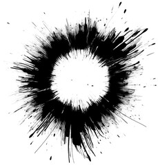 Black and white round hand-painted brush circle, isolated on a white transparent background, available in PNG format.