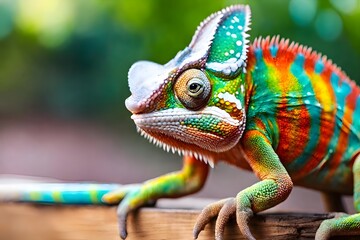 Obraz premium Colorful Chameleon On An Exotic Animal Stand