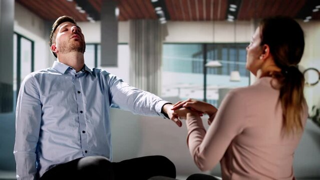 Hypnotherapy Psychotherapy Treatment. Woman Hypnotized