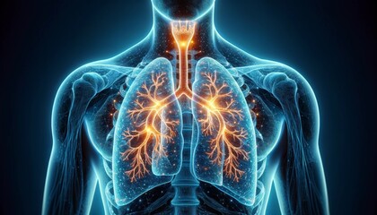 Detailed 3D Illustration of Lung Anatomy and Gas Exchange Process - obrazy, fototapety, plakaty