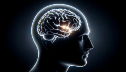 Fototapeta premium Futuristic Educational 3D Brain Illustration in Light Blue Silhouette