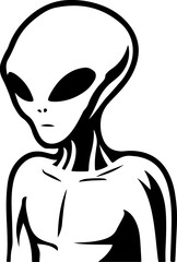 Alien vector illustration, Aliens UFO sticker vintage monochrome