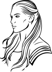 woman with long hair line drawing 