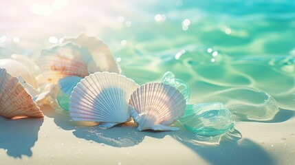 Coastal Treasures: White Sea Shells by Turquoise Waters