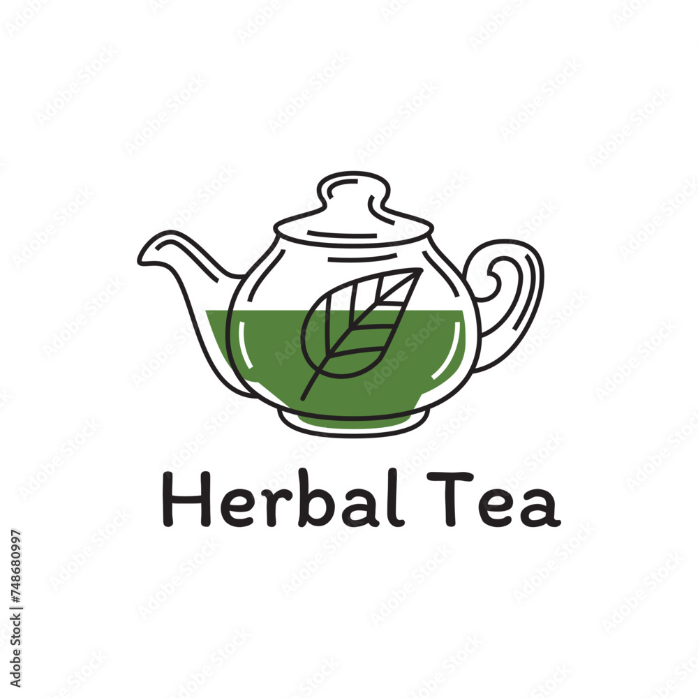 Poster Teapot green tea leaf logo icon design template flat vector. Vector Tea logo isolated on a white background