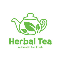 Teapot green tea leaf logo icon design template flat vector. Vector Tea logo isolated on a white background
