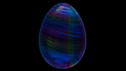 3D minimalist Easter egg design with a glass texture and retro wave elements, merging classic holiday symbolism with modern aesthetics