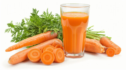 Fresh carrot juice isolated on the white background.