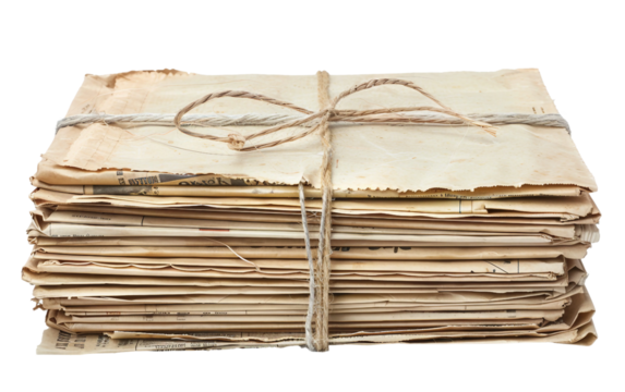 A Tightly Bound Stack of Newspapers Ready for Reading Isolated on Transparent Background.