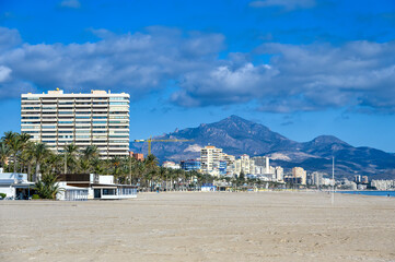 San Juan Beach and cityscape buildings, Alicante, Spain