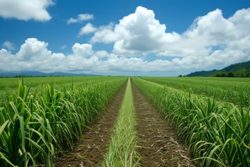 Captivating field texture highlighting the meticulous symmetry of sugarcane plantations.