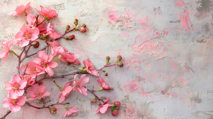Fresh pink flowers on light rustic background.