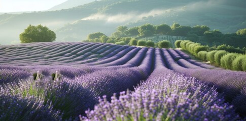 Lavender's allure paints a stunning texture across a hillside in the rural countryside.