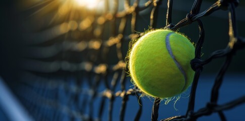 greenish-yellow tennis ball making contact with the net