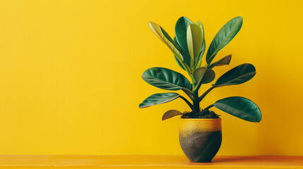 A house plant with yellow wall background