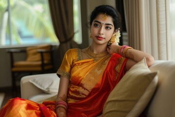 Beautiful Indian woman in traditional attire. Fictional Character Created By Generated By Generated AI.