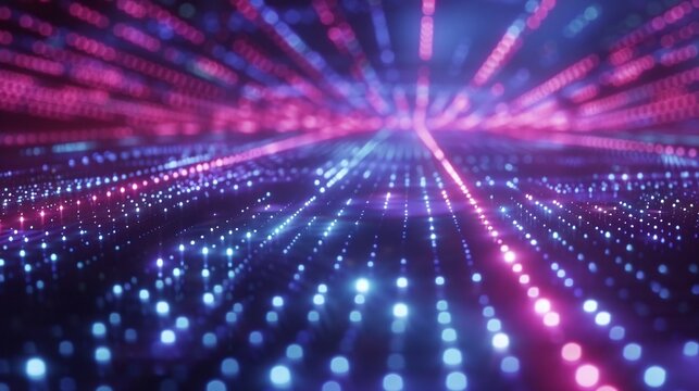 mesmerizing 1980s style digital cyber landscape with double infinite grid and lights forward, ideal for nostalgic retro sci-fi enthusiasts