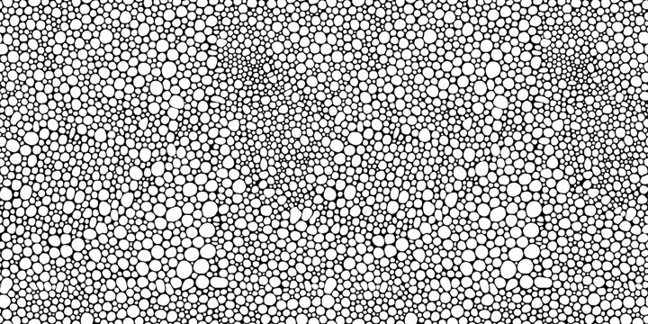 Zentangle seamless pattern. Vector texture. Circles, bubbles, balloons.  Hand drawn. Abstract pattern for coloring book. Black and white  background.