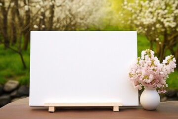 white mock up with free space background with blooming flowers on the nature,spring is coming, mother's day