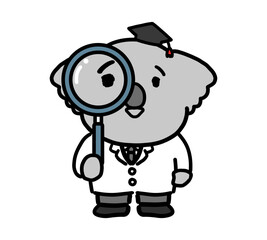 虫眼鏡を持ったかわいいコアラのキャラクター