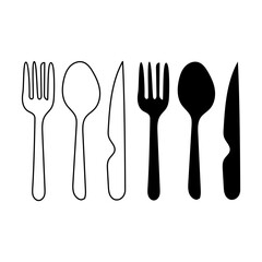 hand drawn spoon, fork and knife collection. vector illustration