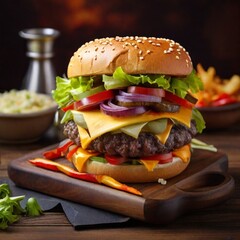 hamburger with fries