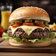 hamburger on a wooden background