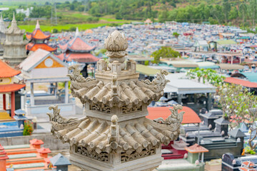Bas-relief patterns of weather towers.
Thong Lam Lo Son Pagoda. Vietnam, a suburb of Nha Trang. The country's largest statue of Buddha Amitabha.
