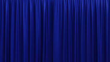 Blue closed curtain. Blue stage curtain in a theater. Theater stage with blue velvet curtains. 3d illustration